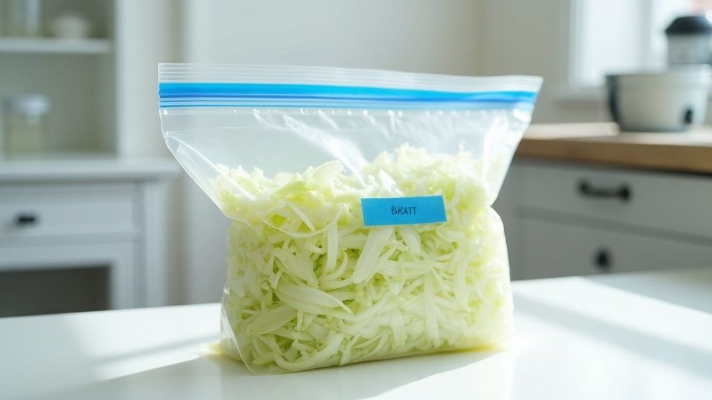 Sealed vacuum bag of fermenting cabbage showing active fermentation